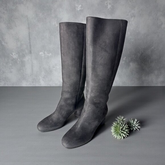 Max Mara Shoes - Max Mara Maxmara Black Suede Knee Hight Boots EU 37 US 7  Round 2" Heel NEW $975